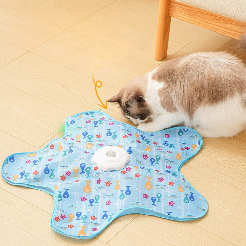 Cat Interactive Spinning Toy Electric 65cm Starfish Mat 11.7cm Motor Base USB Rechargeable Feather Chase Indoor | Koossa