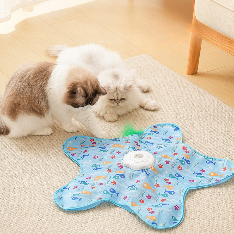 Cat Interactive Spinning Toy Electric 65cm Starfish Mat 11.7cm Motor Base USB Rechargeable Feather Chase Indoor | Koossa