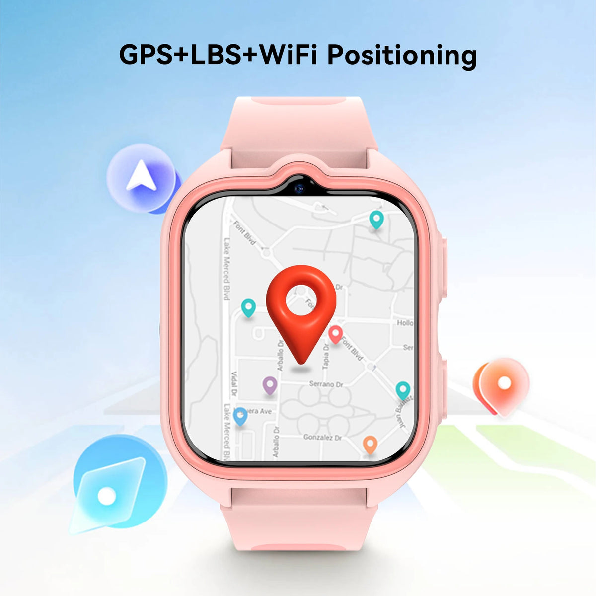 Kids GPS Smartwatch 4G Video Calling Triple Location Tracking 1.75in Square Display IP68 Water Resistant SOS Emergency Button for Children | Lonoma