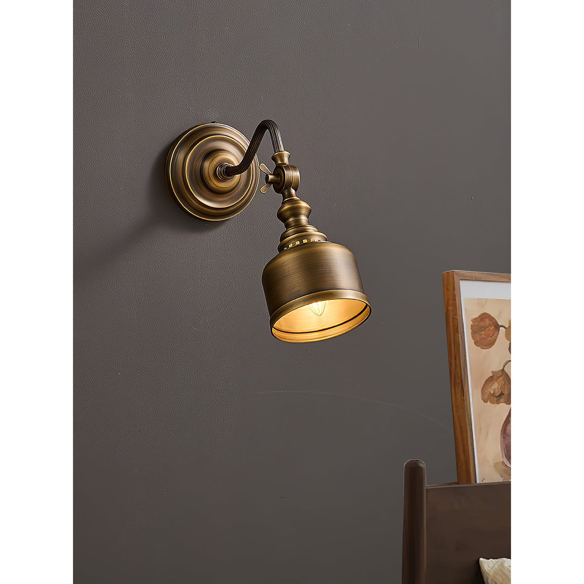 Adjustable Brass Wall Reading Light with Gooseneck Arm – Vintage Sconce for Bedroom, Bedside & Living Room | Lonoma