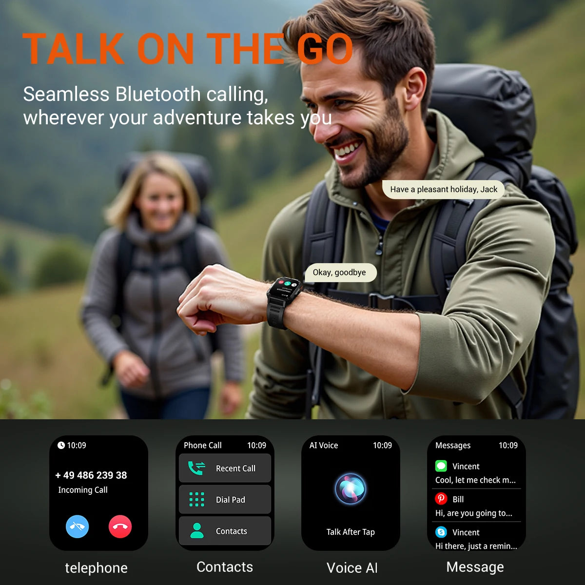 Tactical GPS Smartwatch with AI Voice Assistant + Bluetooth Calling + 120 Sport Modes + Built-In LED Flashlight for Hiking Outdoor Adventures | Lonoma