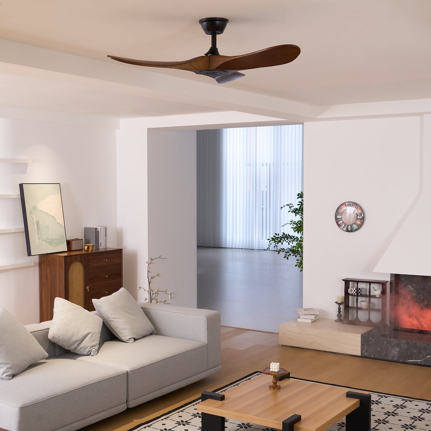 Ventilateur de Plafond Bois Naturel 6 Vitesses Silencieux Design Moderne Salon Chambre Circulation Air | Koossa