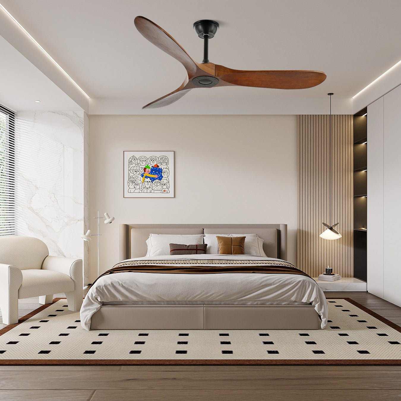 Ventilateur de Plafond Bois Naturel 6 Vitesses Silencieux Design Moderne Salon Chambre Circulation Air | Koossa