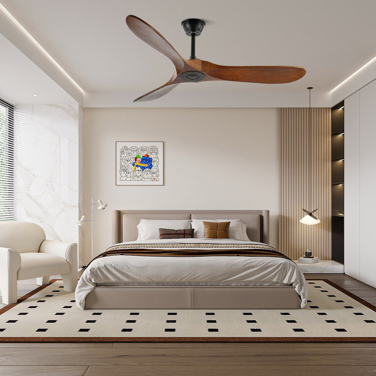 Wood Ceiling Fan with LED Light 42 inch 52 inch Black Walnut Reversible 6 Speed Indoor | Lonoma