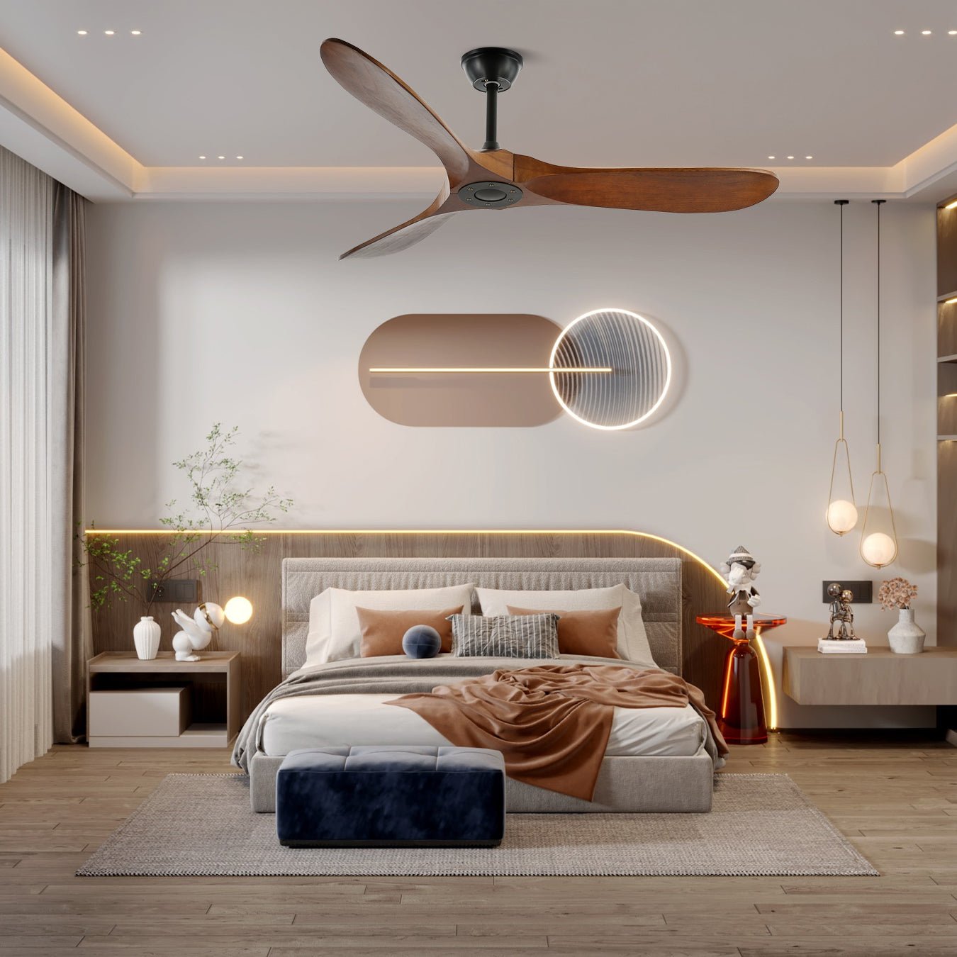 Ventilateur de Plafond Bois Naturel 6 Vitesses Silencieux Design Moderne Salon Chambre Circulation Air | Koossa