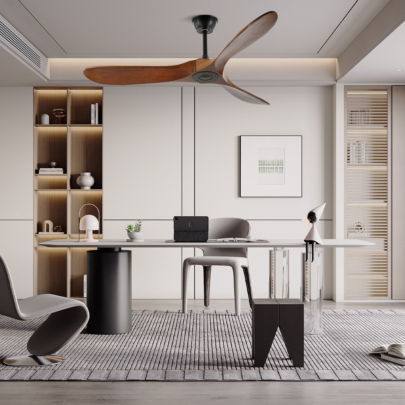 Ventilateur de Plafond Bois Naturel 6 Vitesses Silencieux Design Moderne Salon Chambre Circulation Air | Koossa