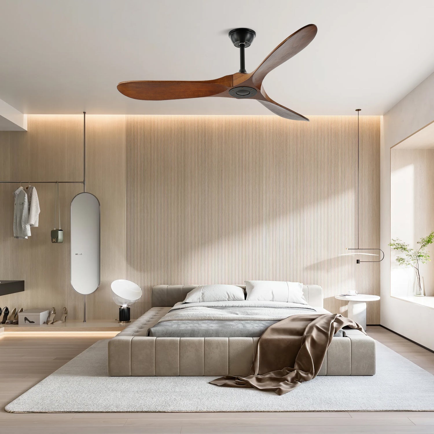 Ventilateur de Plafond Bois Naturel 6 Vitesses Silencieux Design Moderne Salon Chambre Circulation Air | Koossa