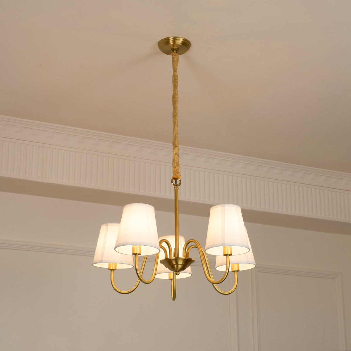 Classic Fabric Shade Chandelier with Brass Finish – Elegant Multi-Light Fixture for Dining Room, Living Room & Foyer | Lonoma