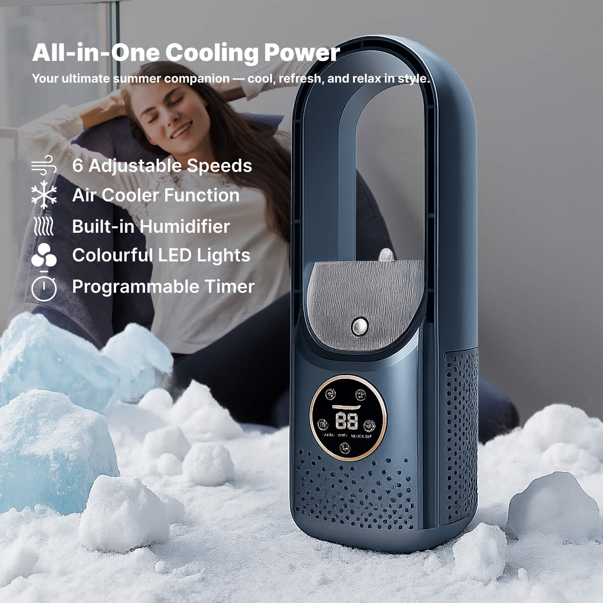 Rafraîchisseur d'Air Portable USB 100 ml Silencieux Sans Fil Blanc Bleu Bureau Chambre Maison Nomade Compact | Koossa