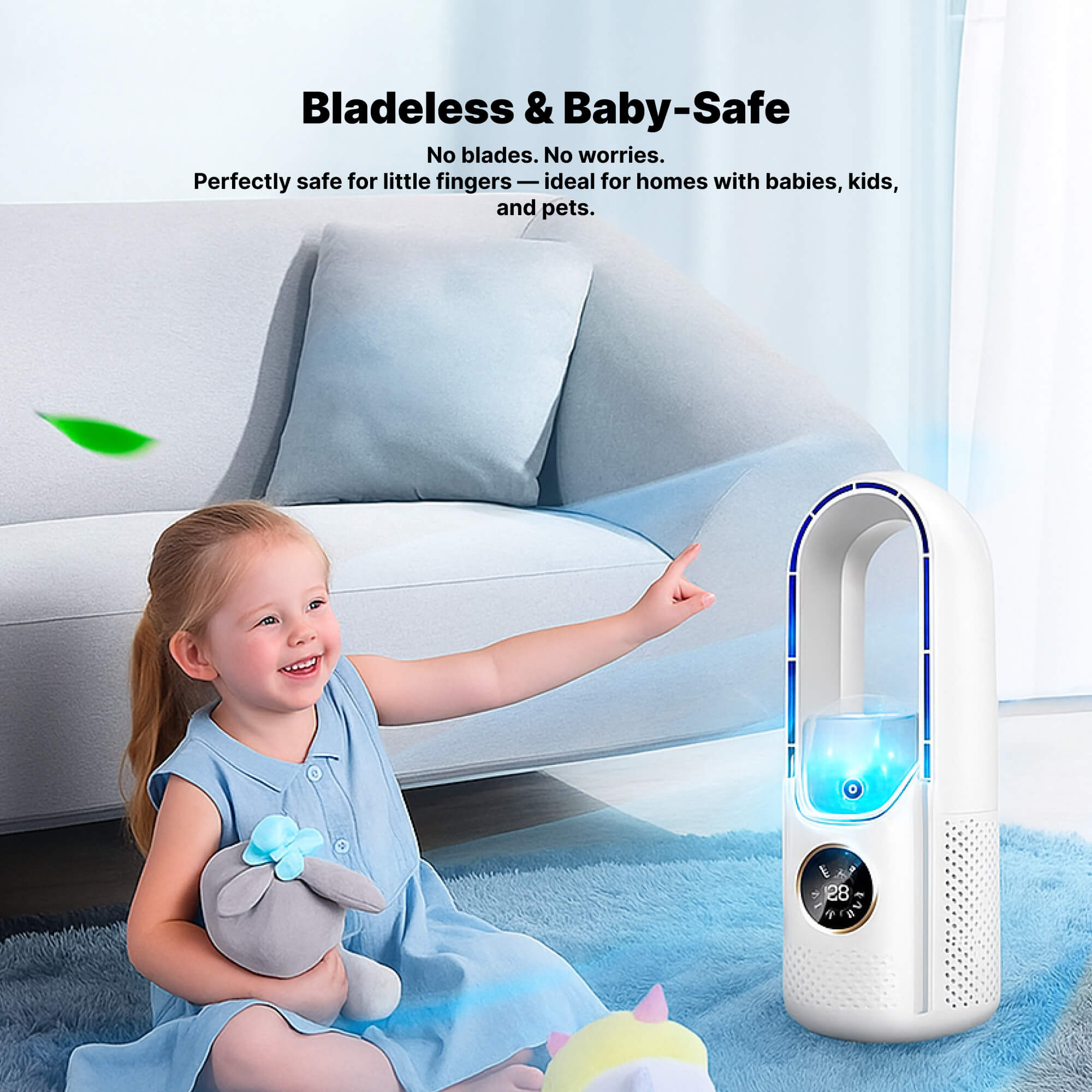 Rafraîchisseur d'Air Portable USB 100 ml Silencieux Sans Fil Blanc Bleu Bureau Chambre Maison Nomade Compact | Koossa