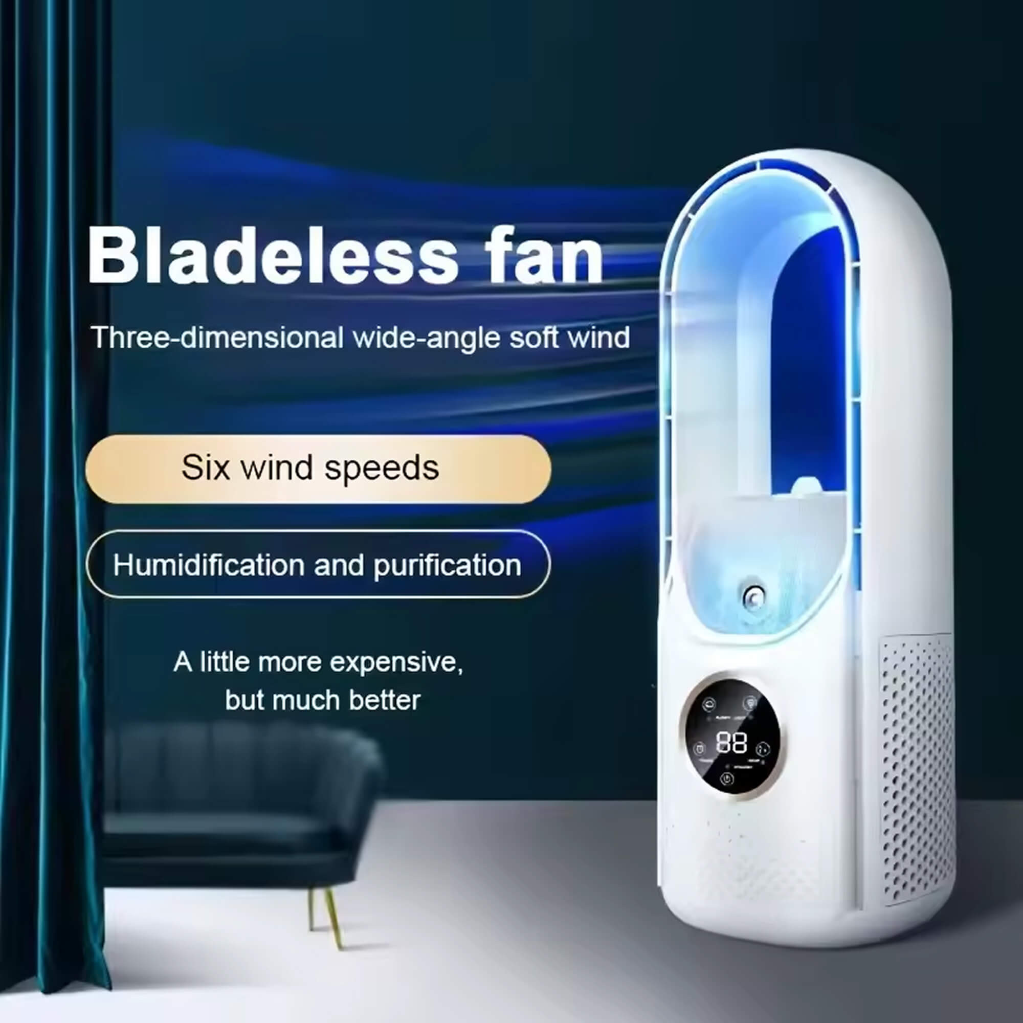 Rafraîchisseur d'Air Portable USB 100 ml Silencieux Sans Fil Blanc Bleu Bureau Chambre Maison Nomade Compact | Koossa