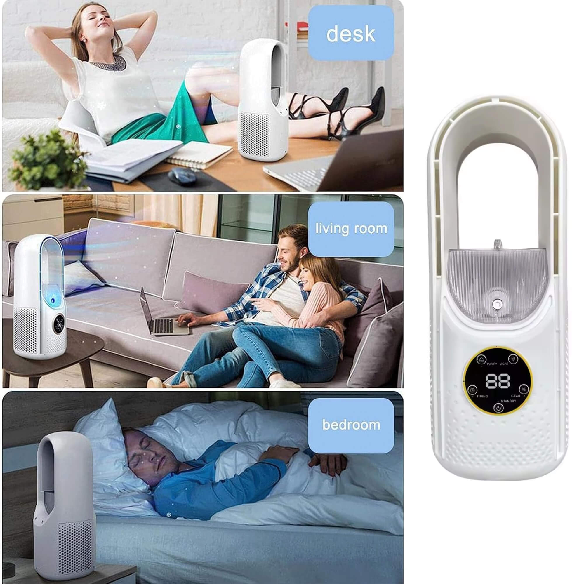 Rafraîchisseur d'Air Portable USB 100 ml Silencieux Sans Fil Blanc Bleu Bureau Chambre Maison Nomade Compact | Koossa
