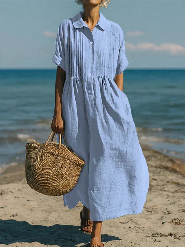 Cotton Collared Shirt Dress with Button Front in Ten Classic Colours for Spring and Summer Occasions | Koossa