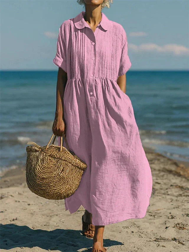 Cotton Collared Shirt Dress with Button Front in Ten Classic Colours for Spring and Summer Occasions | Koossa