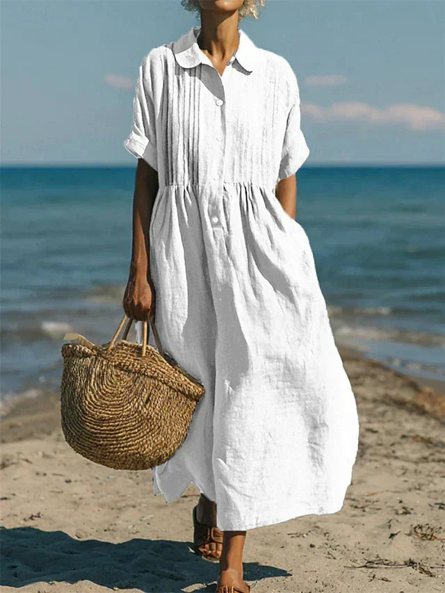Cotton Collared Shirt Dress with Button Front in Ten Classic Colours for Spring and Summer Occasions | Koossa