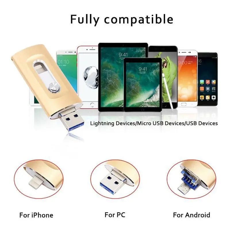 Clé USB 3-en-1 Métal Lightning USB-C USB 3.0 Multi-Appareil iPhone Android Mac PC Stockage Portable Universel | Koossa