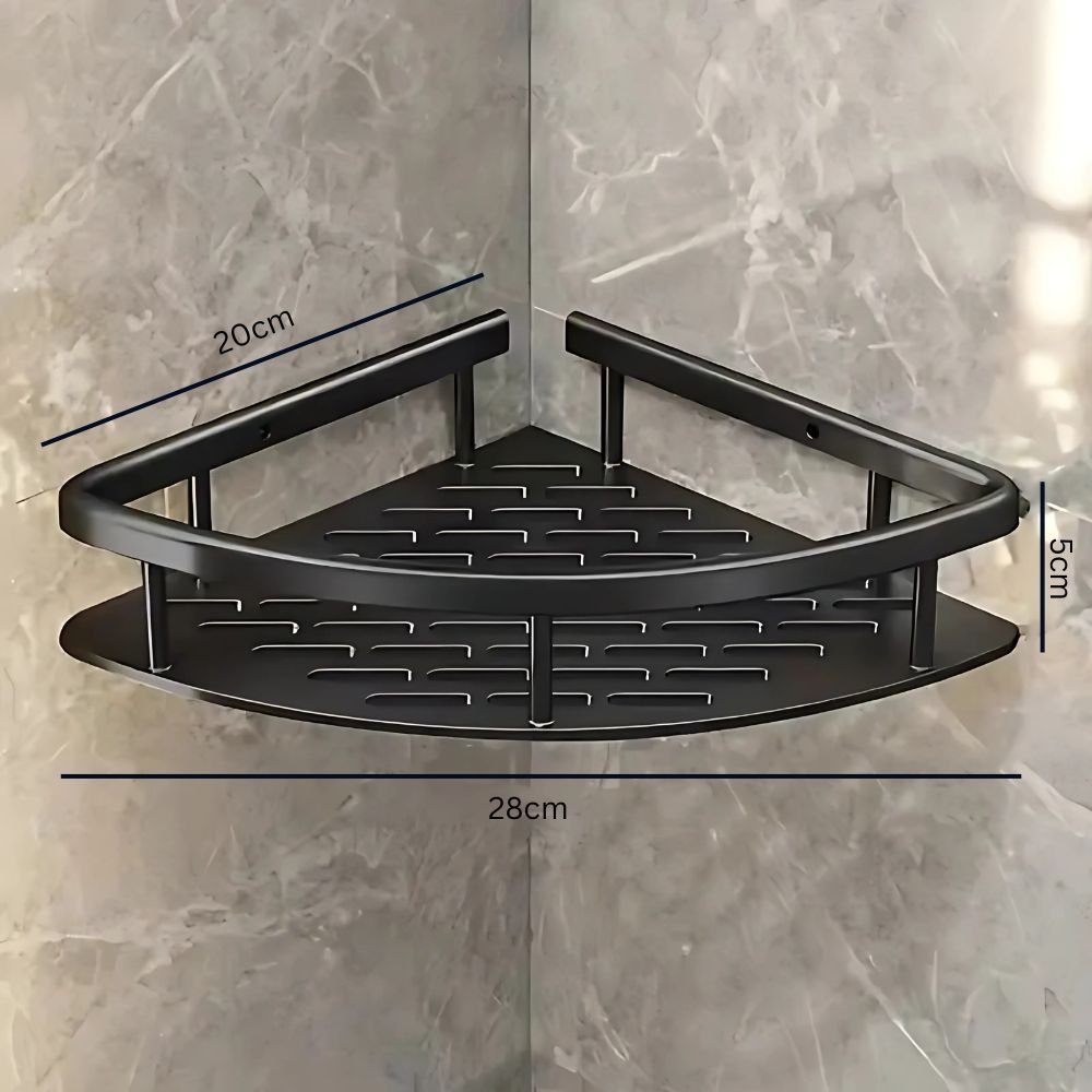 Étagère d'angle de douche aluminium sans perçage résistante à l'eau avec drainage moderne salle de bains | Koossa
