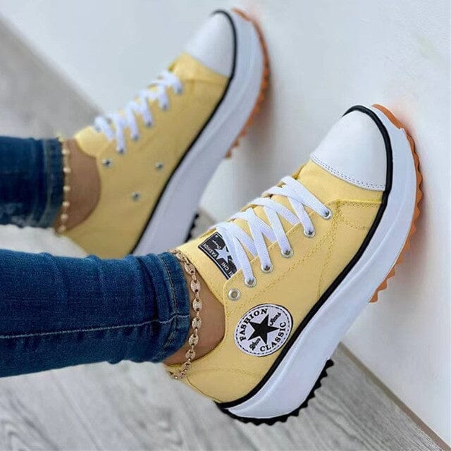 Women's Canvas Platform Trainers with Lace-Up Front in Six Colours | Koossa