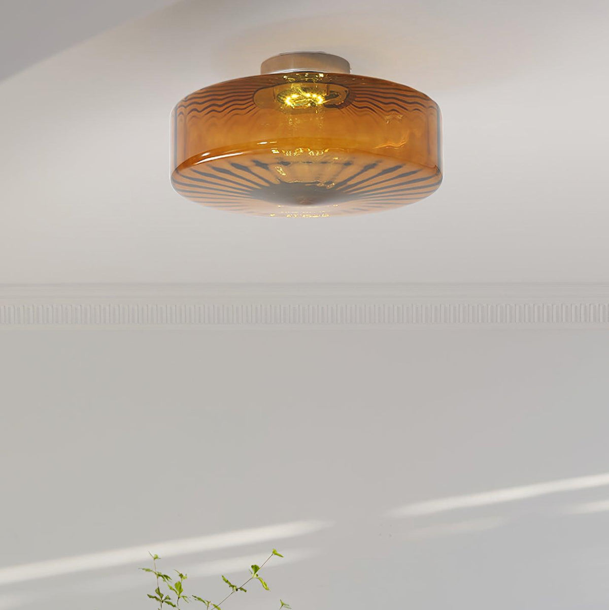 Flush Mount Ceiling Light Amber Glass Shade Vintage Sunburst Pattern for Bedroom Hallway Kitchen Dining Room Hardwired LED Fixture | Lonoma