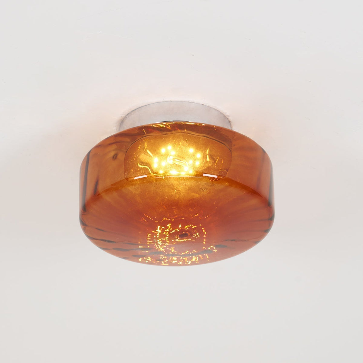Flush Mount Ceiling Light Amber Glass Shade Vintage Sunburst Pattern for Bedroom Hallway Kitchen Dining Room Hardwired LED Fixture | Lonoma