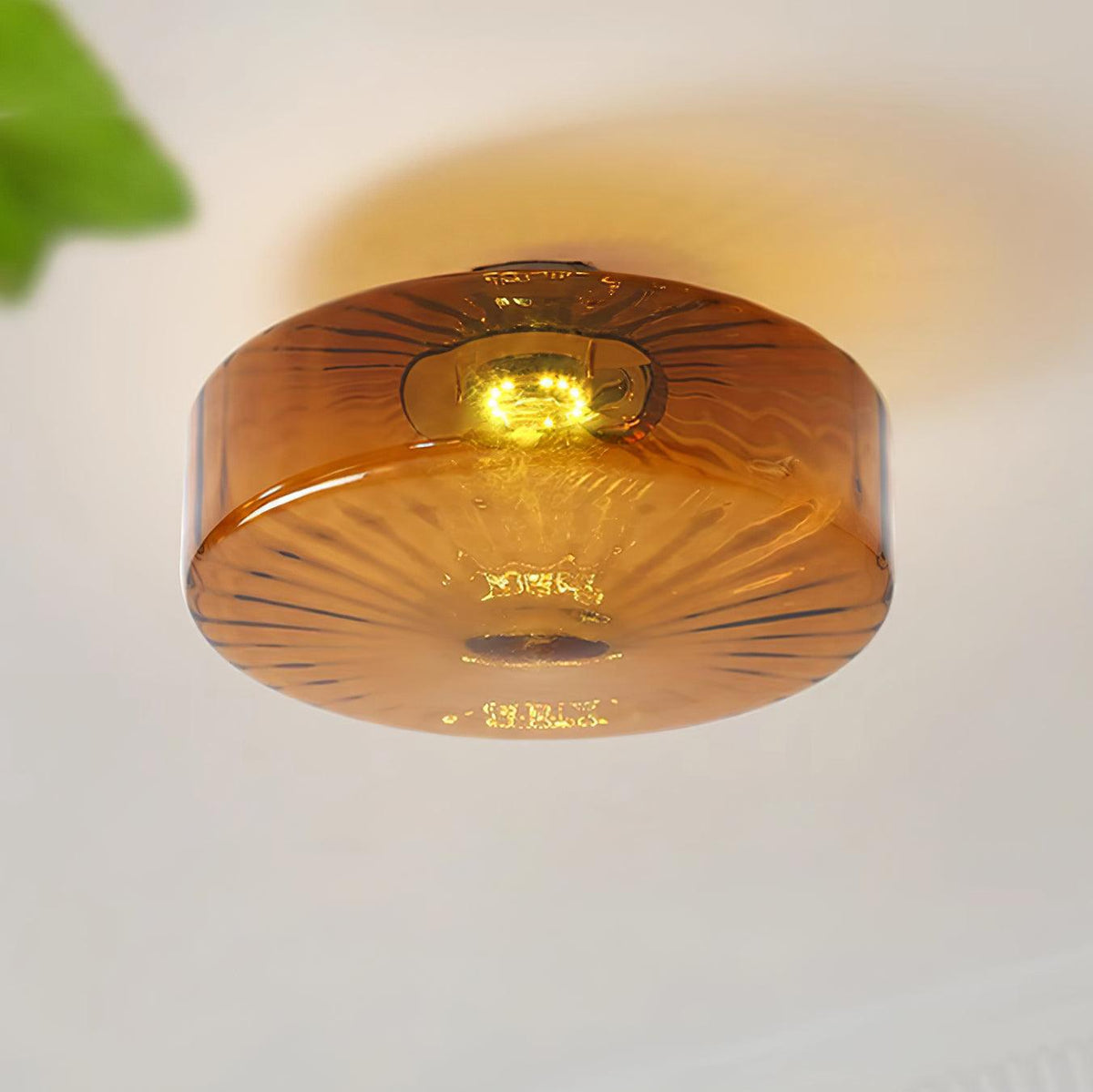 Flush Mount Ceiling Light Amber Glass Shade Vintage Sunburst Pattern for Bedroom Hallway Kitchen Dining Room Hardwired LED Fixture | Lonoma