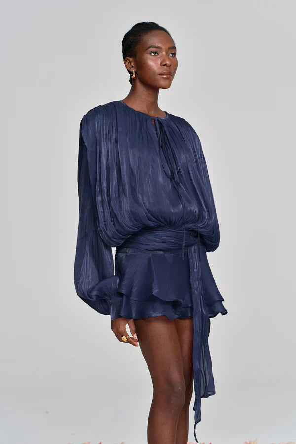 Women's Ruffle Mini Dress with Gathered Balloon Sleeves in Soft Apricot for Garden Parties and Summer Occasions | Koossa