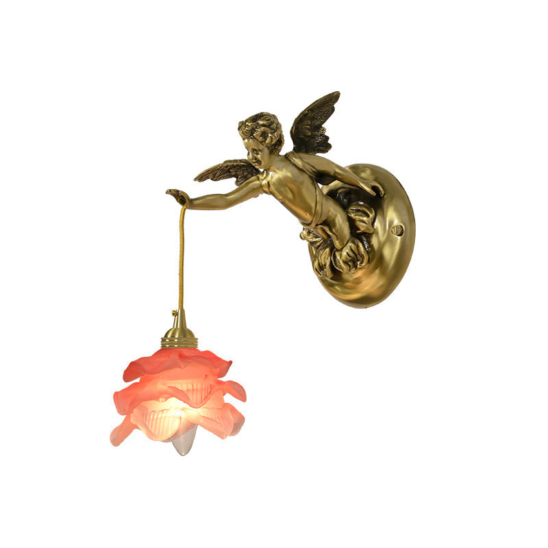 Brass Angel Wing Wall Sconce with Glass Shade – Vintage Art Deco Style Accent Light for Bedroom, Bathroom, Hallway – E12/E14 Decorative | Lonoma