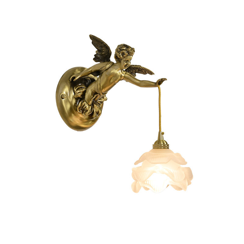 Brass Angel Wing Wall Sconce with Glass Shade – Vintage Art Deco Style Accent Light for Bedroom, Bathroom, Hallway – E12/E14 Decorative | Lonoma