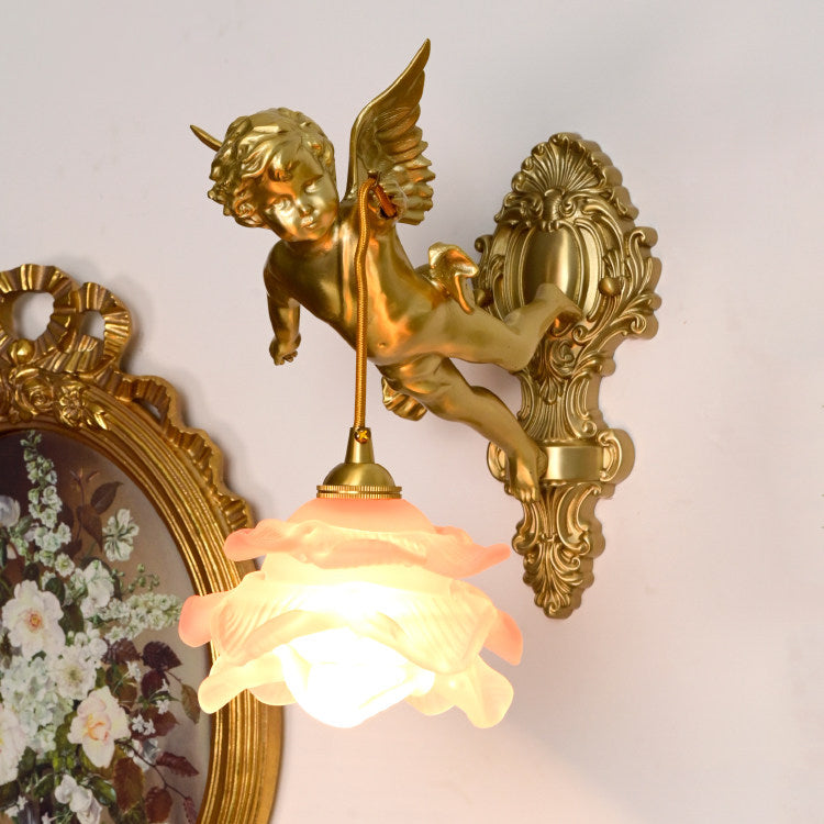 Brass Angel Wing Wall Sconce with Glass Shade – Vintage Art Deco Style Accent Light for Bedroom, Bathroom, Hallway – E12/E14 Decorative | Lonoma