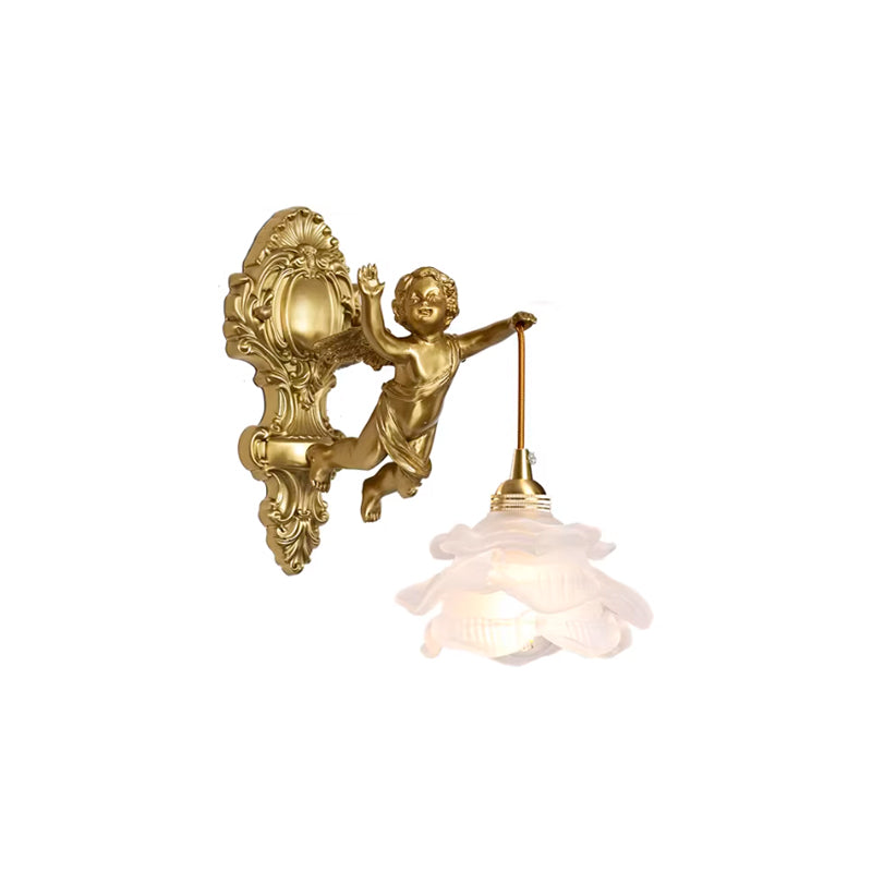 Brass Angel Wing Wall Sconce with Glass Shade – Vintage Art Deco Style Accent Light for Bedroom, Bathroom, Hallway – E12/E14 Decorative | Lonoma