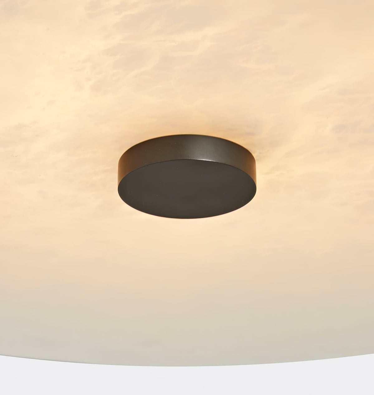 Round Alabaster Flush Mount Ceiling Light with Brass or Black Trim, LED Integrated 7.9 Inch Fixture for Bedroom Hallway Living Room | Lonoma