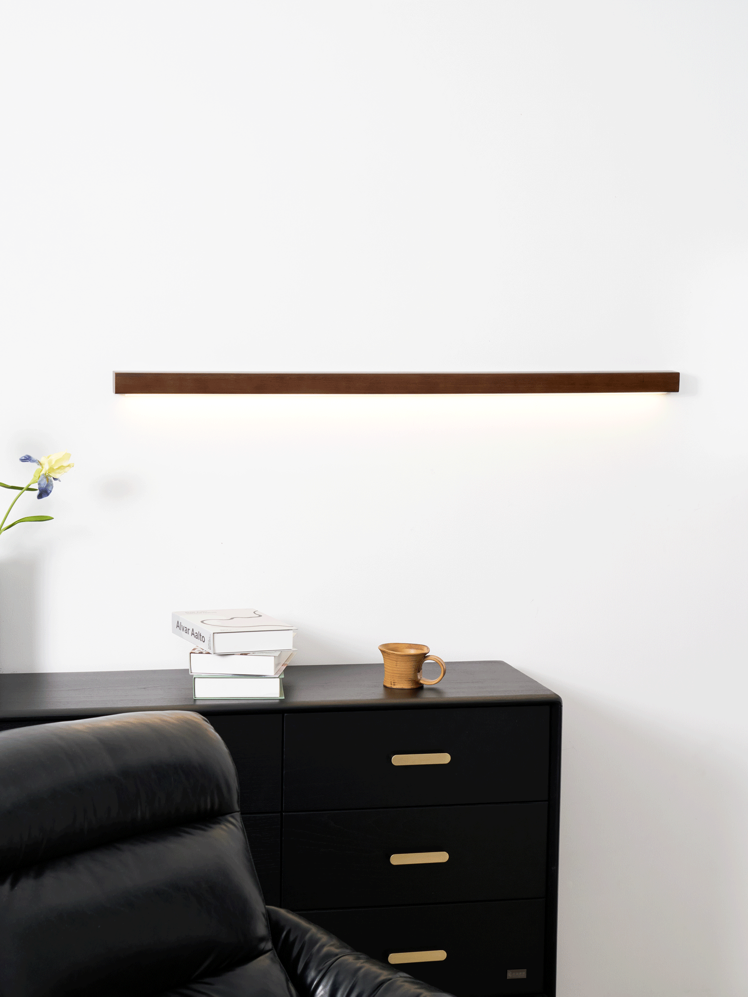 Linear Wood Wall Light LED Modern Minimalist Sconce Pine Walnut Frame Hallway Bathroom Bedroom Vanity Mirror Lighting Fixture Warm Cool | Lonoma