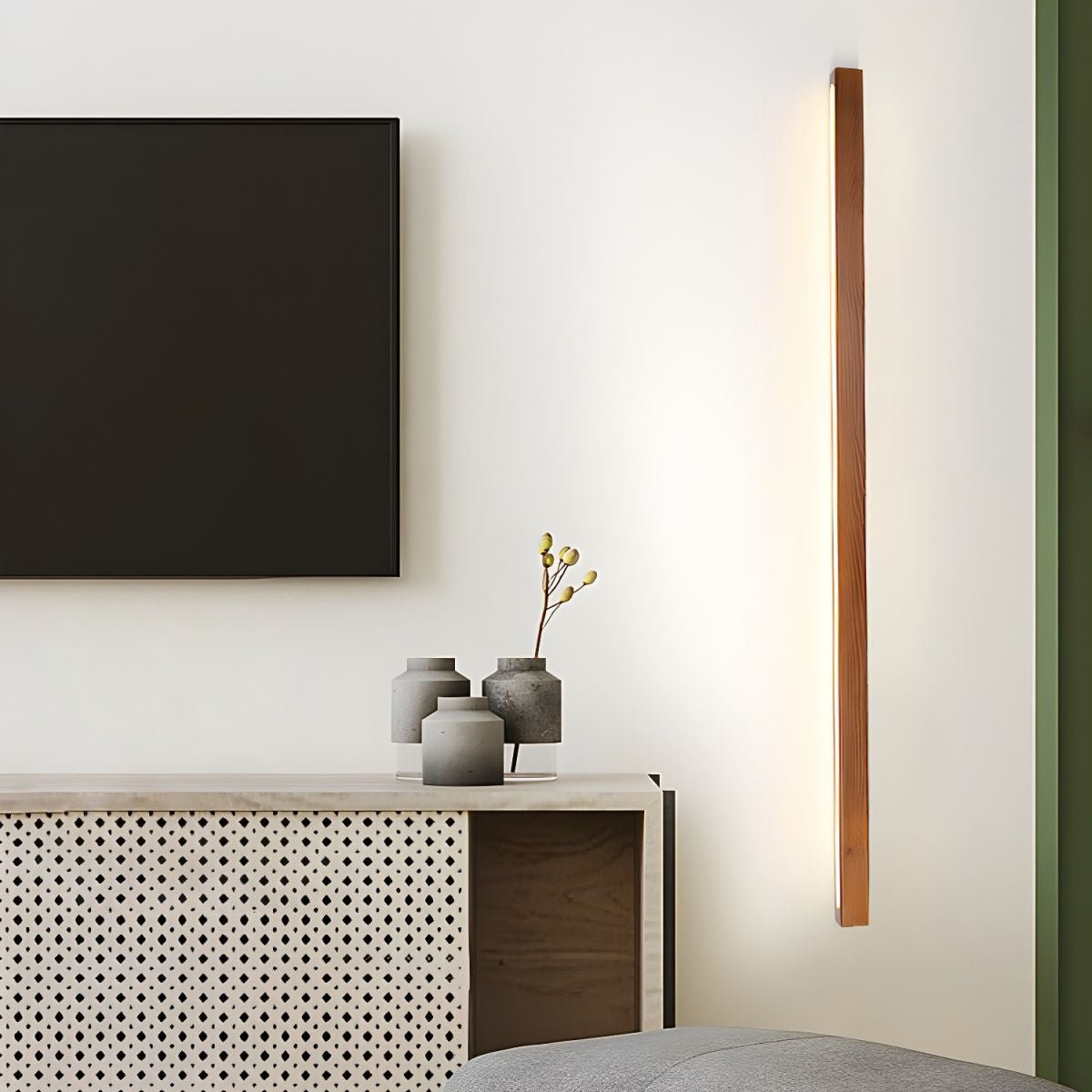 Linear Wood Wall Light LED Modern Minimalist Sconce Pine Walnut Frame Hallway Bathroom Bedroom Vanity Mirror Lighting Fixture Warm Cool | Lonoma