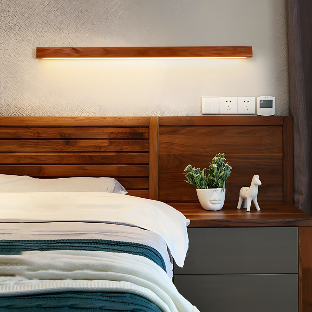 Linear Wood Wall Light LED Modern Minimalist Sconce Pine Walnut Frame Hallway Bathroom Bedroom Vanity Mirror Lighting Fixture Warm Cool | Lonoma
