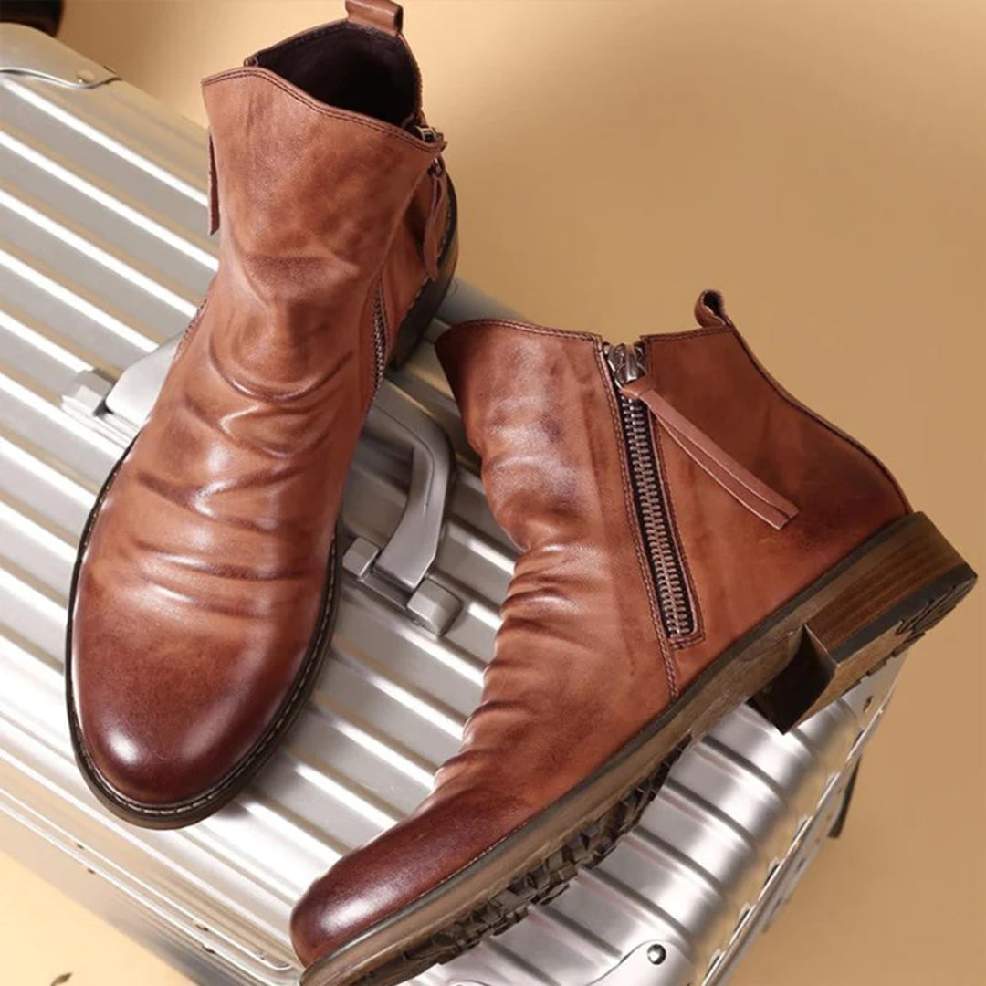 Leather Ankle Boots with Side Zip and Low Block Heel for Women — Comfortable All-Day Casual Footwear | Koossa