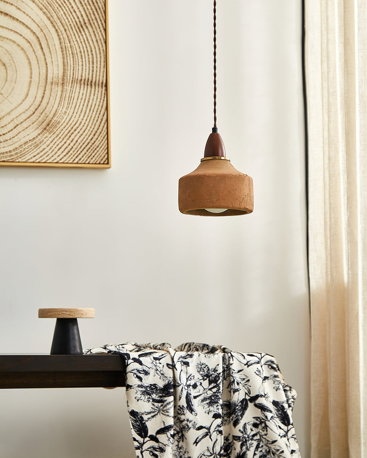Ceramic and Wood Hanging Pendant Light Fixture G9 Base 6.3 Inch Diameter Modern Ceiling Lamp for Kitchen Island Dining Room Entryway | Lonoma