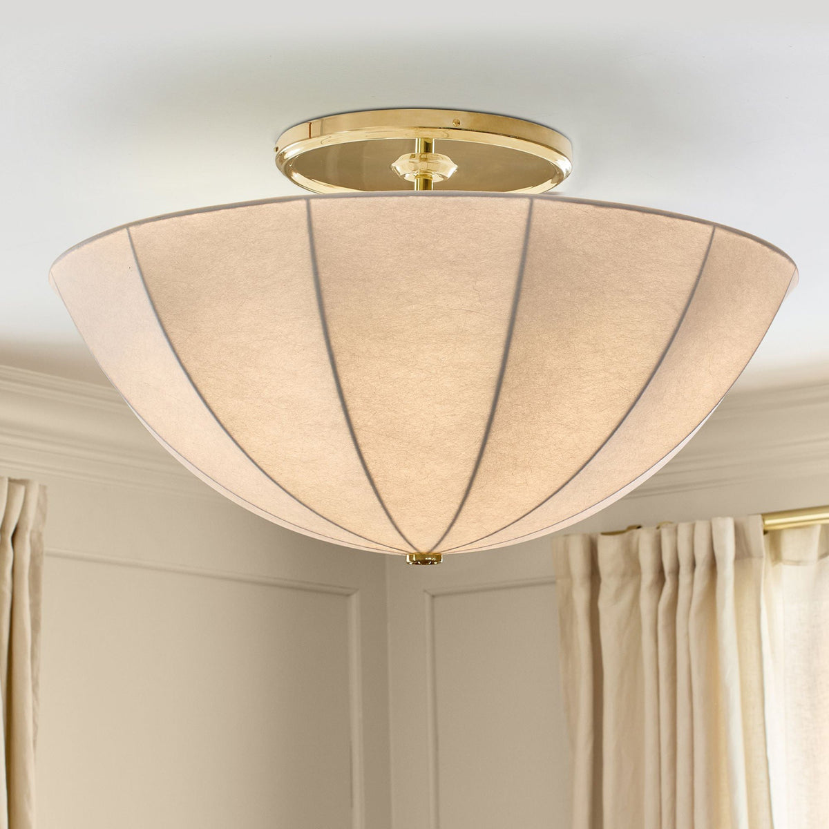 Drum Ceiling Light with Fabric Shade 16-24 in Gold Black White Metal Semi-Flush for Bedroom Dining Living Room Entryway Hallway | Lonoma