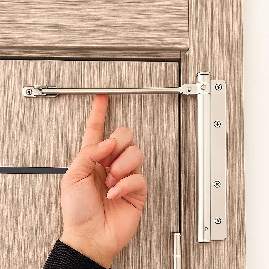 Ferme-porte automatique en acier inoxydable réglable 4 vitesses pour intérieur discret élégant et sécurisé | Koossa