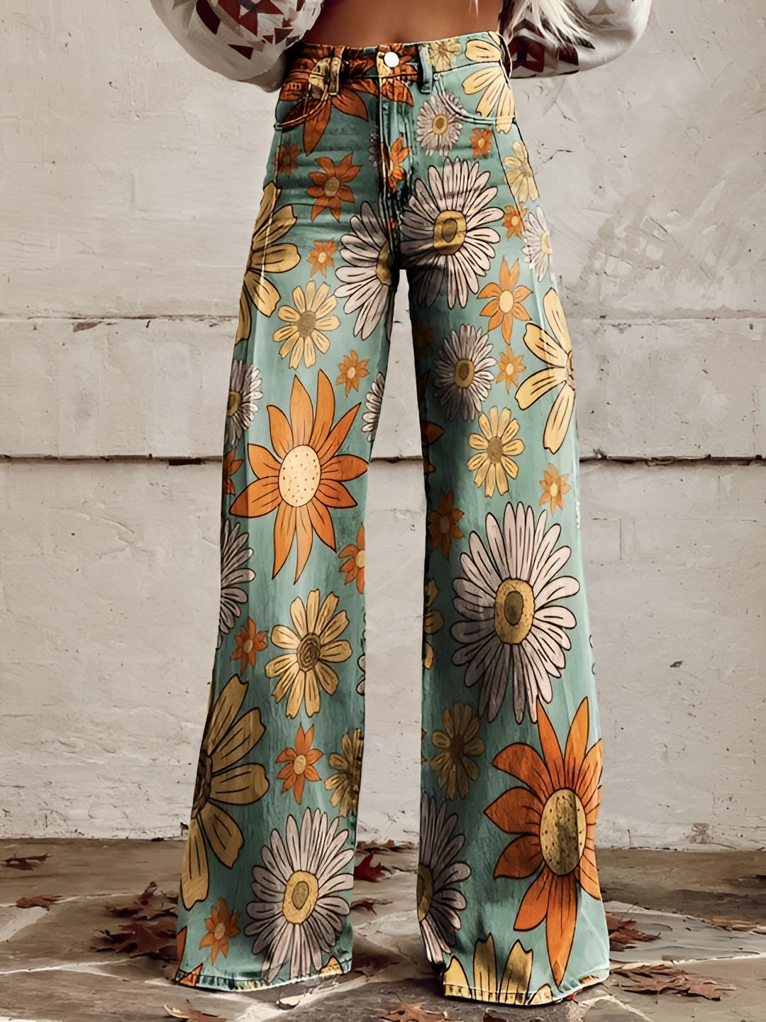 Wide-Leg Floral Printed Jeans with High Waist for Women – Bold Statement Denim Trousers in Artistic Prints | Koossa