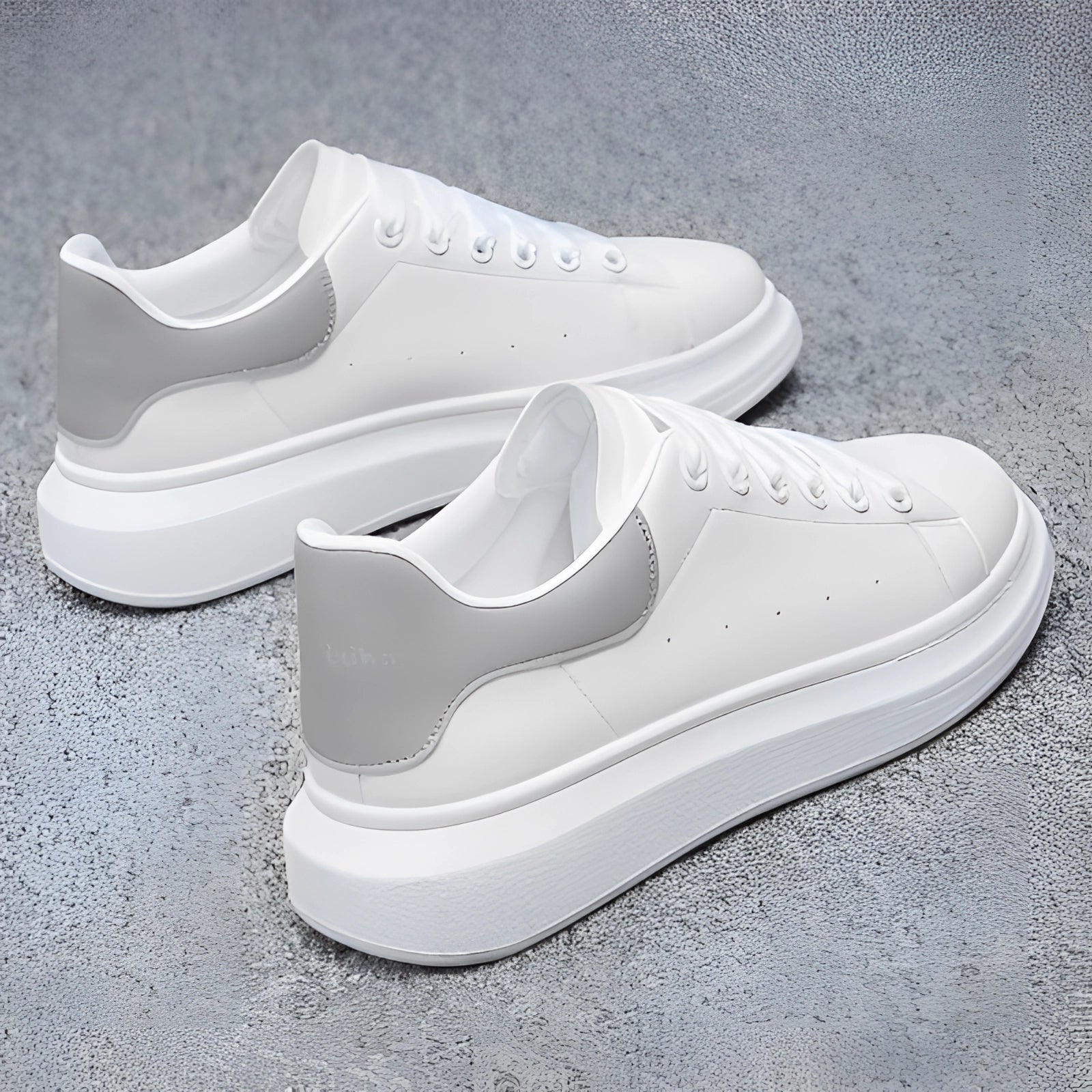 Women's White Leather-Look Chunky Sole Trainers | Everyday Comfort Sneakers with Platform Design | Koossa