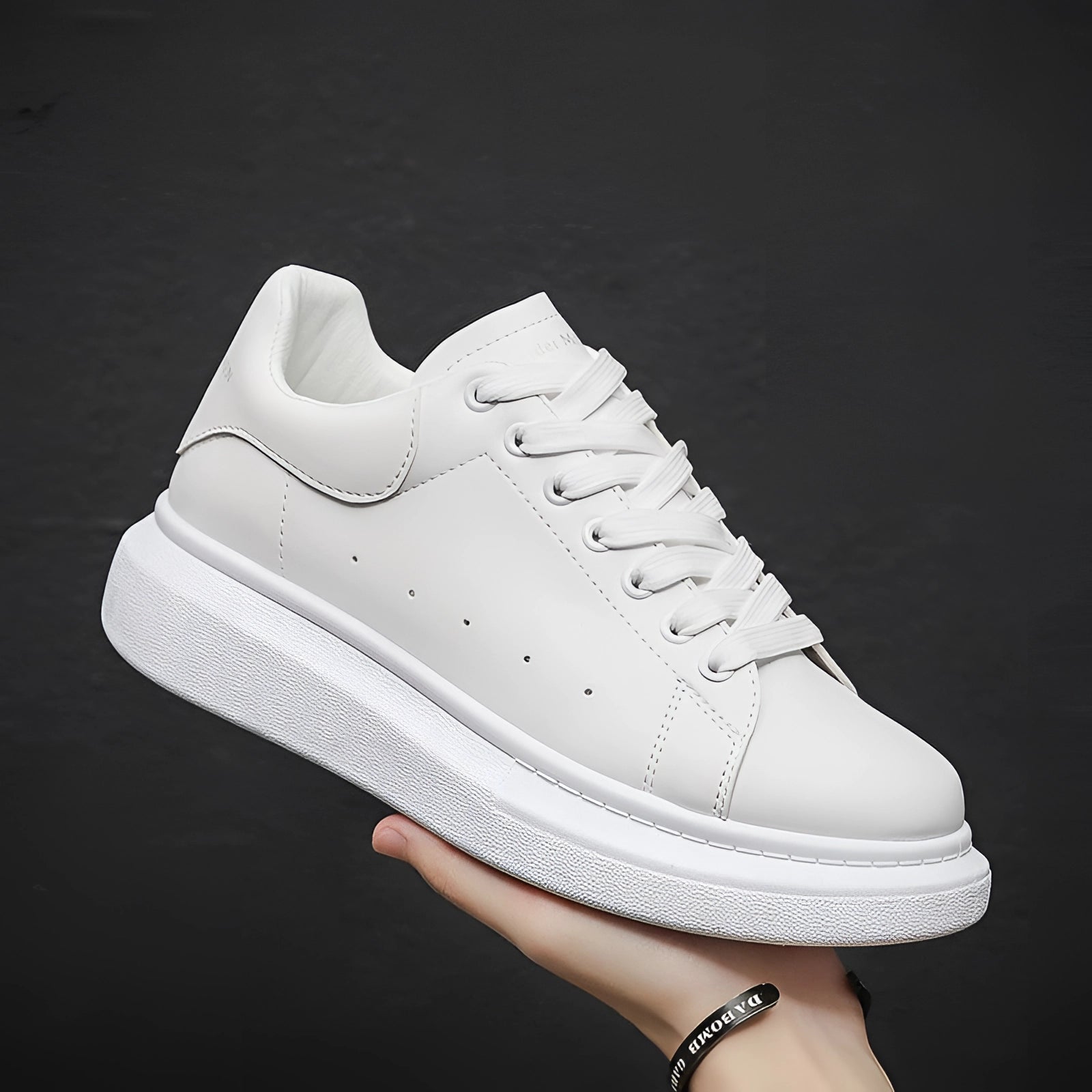 Women's White Leather-Look Chunky Sole Trainers | Everyday Comfort Sneakers with Platform Design | Koossa