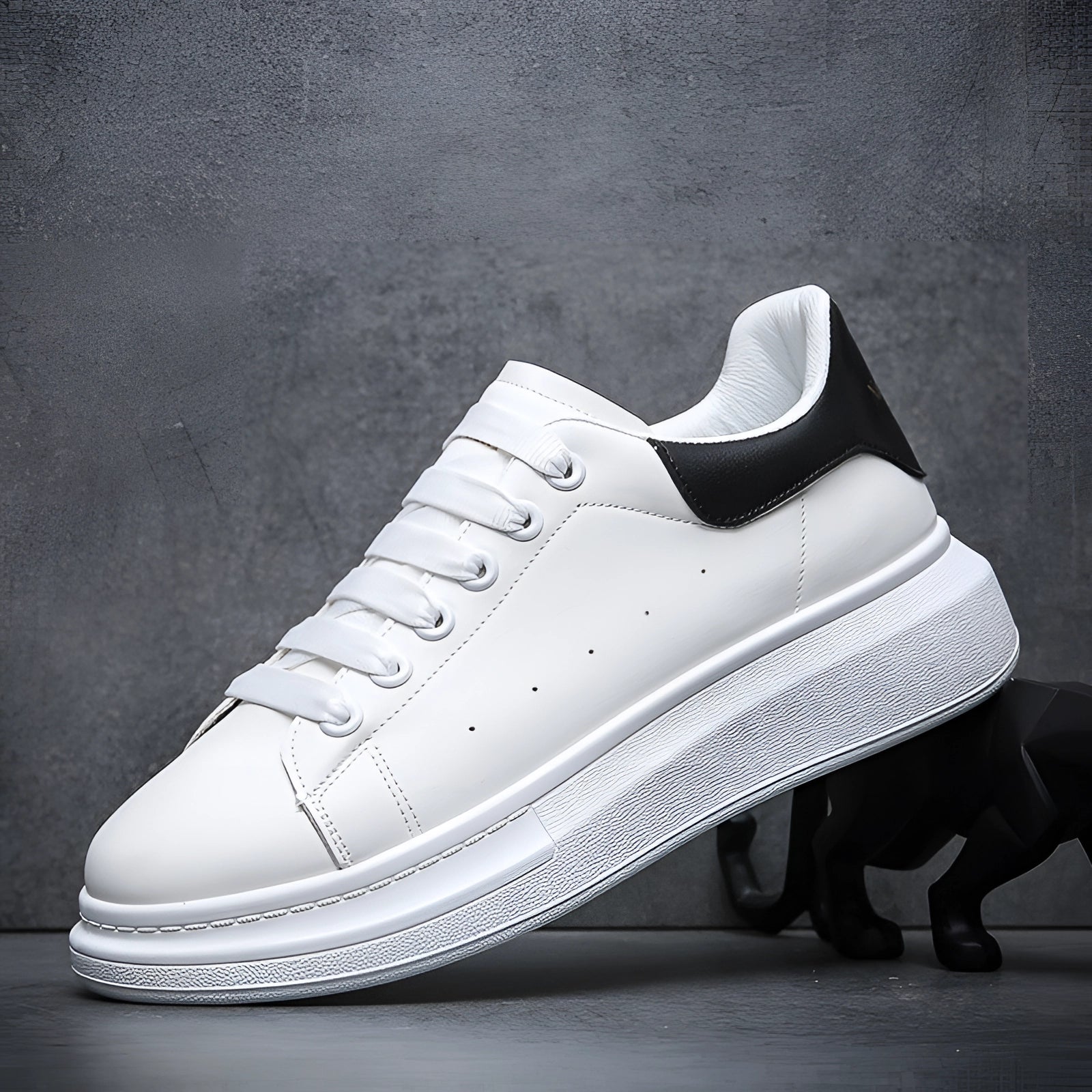 Women's White Leather-Look Chunky Sole Trainers | Everyday Comfort Sneakers with Platform Design | Koossa