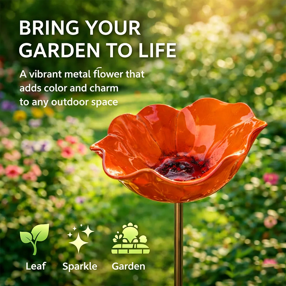 Pique décoratif en métal avec abreuvoir pour oiseaux 60 cm fleur colorée biodiversité jardin extérieur | Koossa