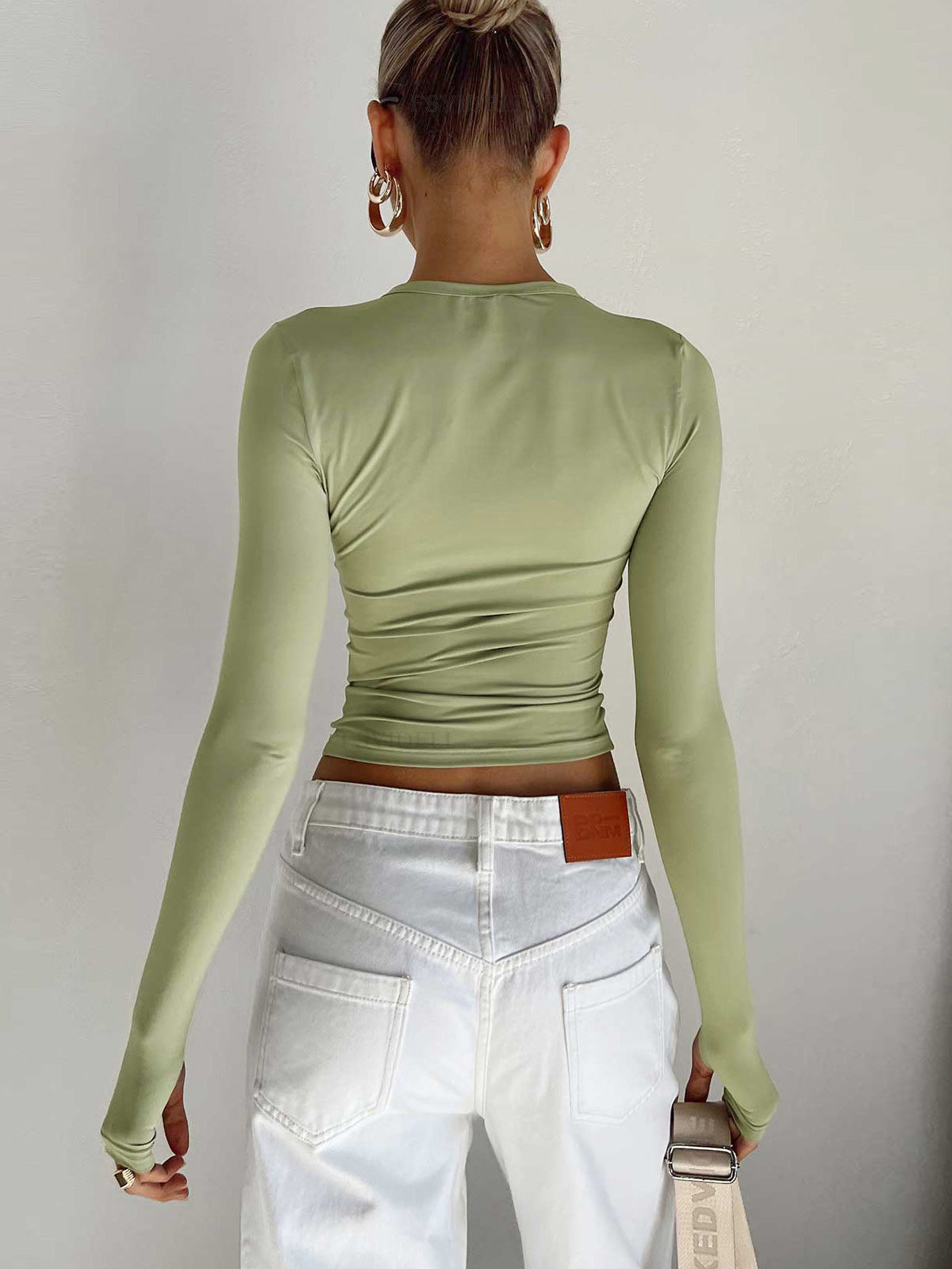 Women's Fitted Long Sleeve Crop Top in Stretch Jersey – Casual Spring Summer Layering Essential | Koossa