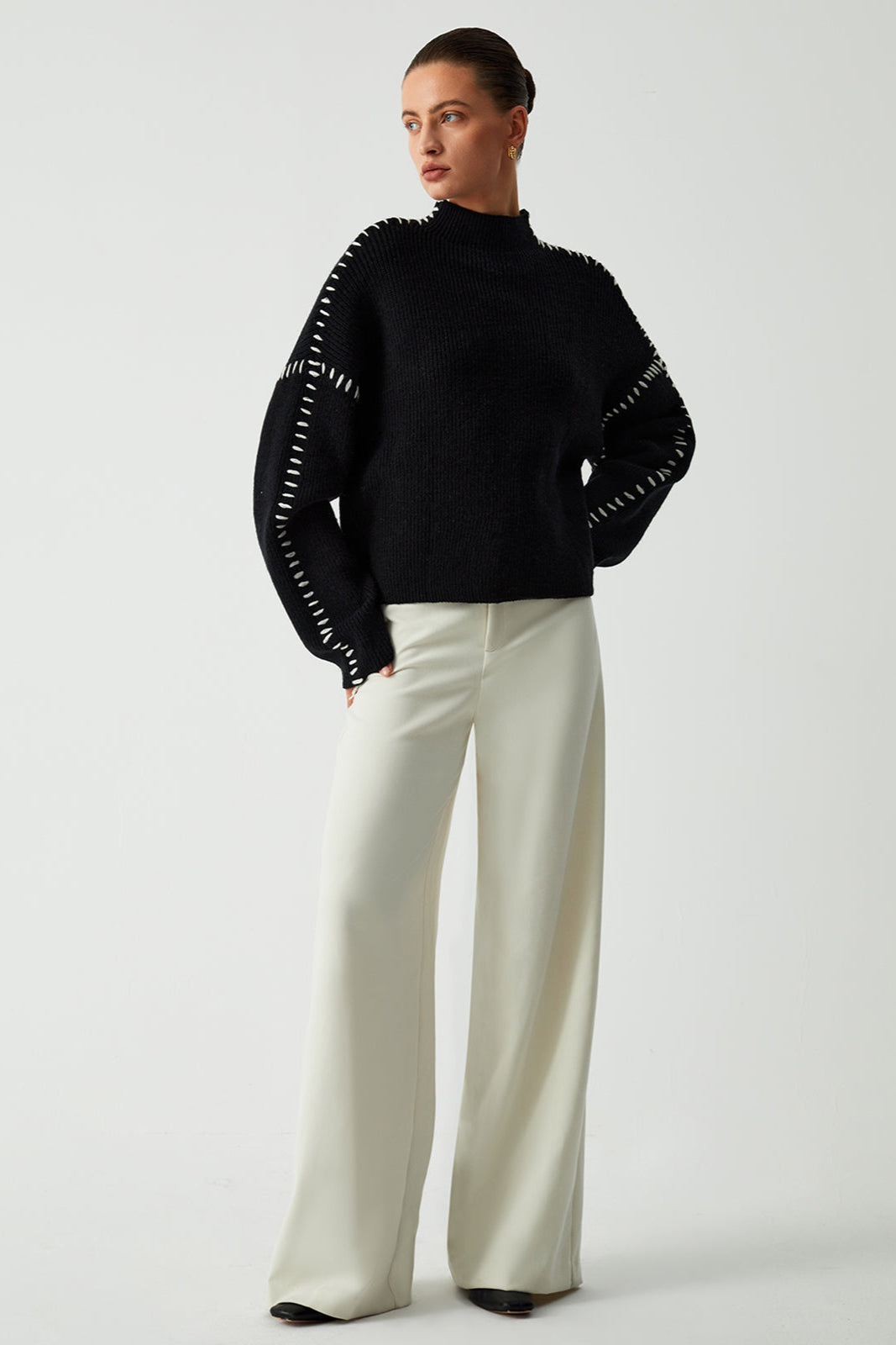 Relaxed Mock Neck Knitted Jumper in Soft Wool Blend for Effortless Layering and Everyday Elegance | Koossa