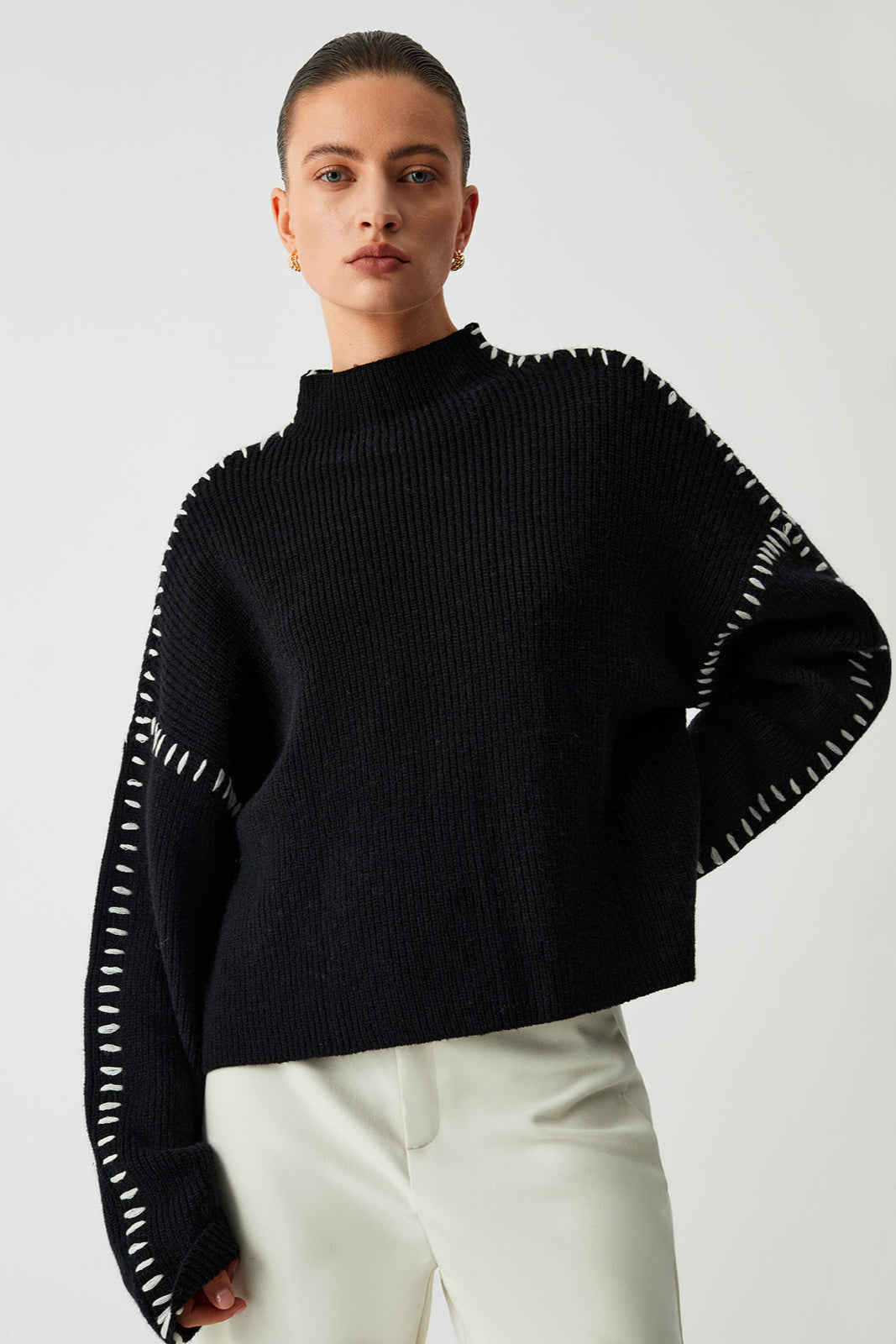 Relaxed Mock Neck Knitted Jumper in Soft Wool Blend for Effortless Layering and Everyday Elegance | Koossa
