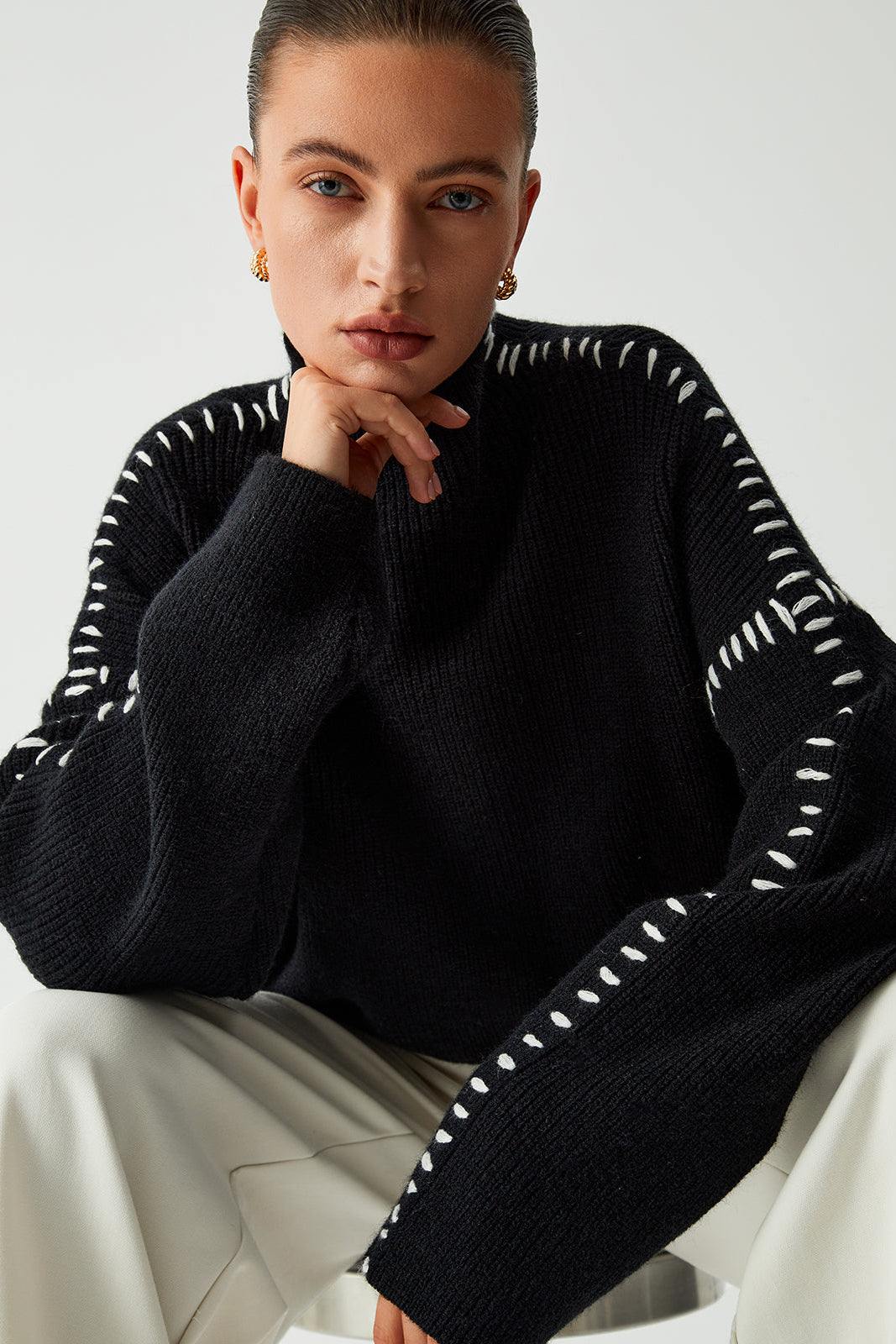Relaxed Mock Neck Knitted Jumper in Soft Wool Blend for Effortless Layering and Everyday Elegance | Koossa