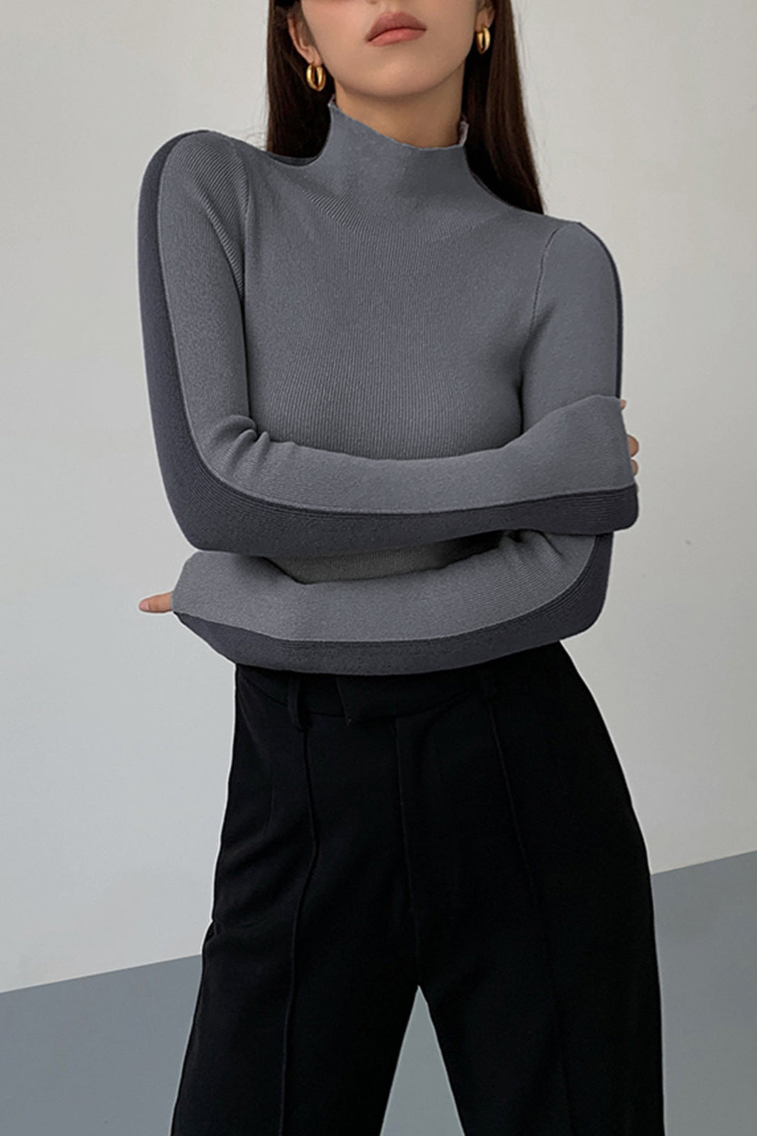 Reversible Two-Tone Knitted Jumper in Soft Double-Sided Cotton | Elegant Long Sleeve Knitwear for Autumn Winter | Koossa