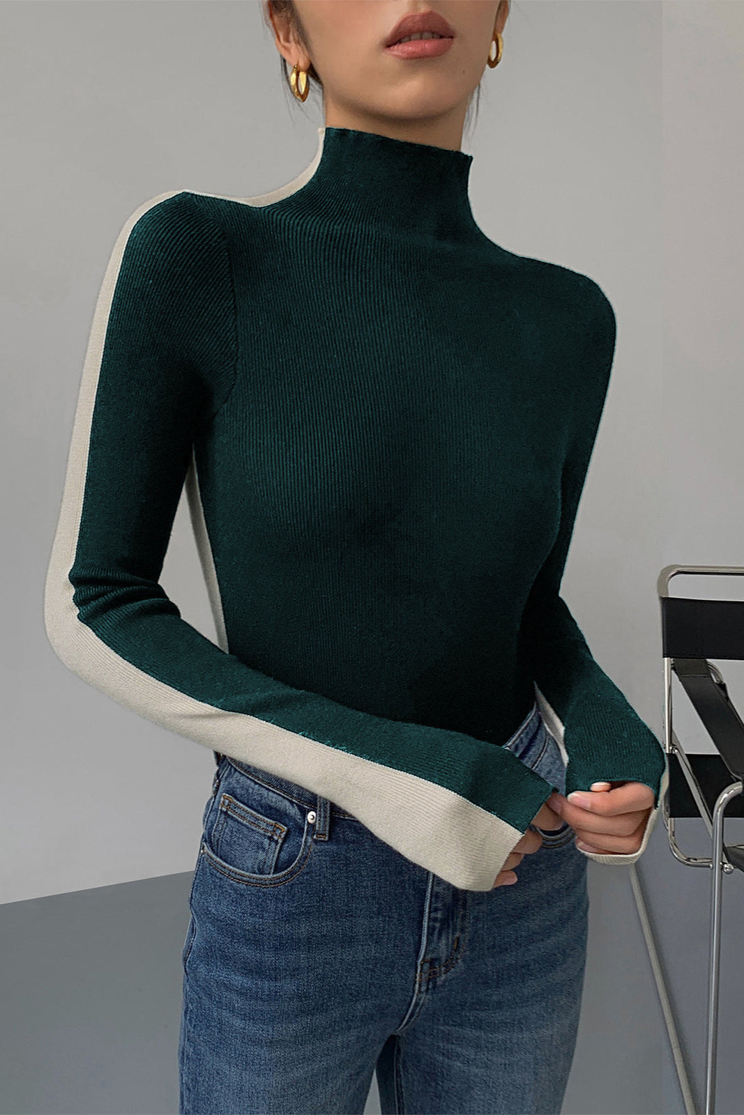 Reversible Two-Tone Knitted Jumper in Soft Double-Sided Cotton | Elegant Long Sleeve Knitwear for Autumn Winter | Koossa