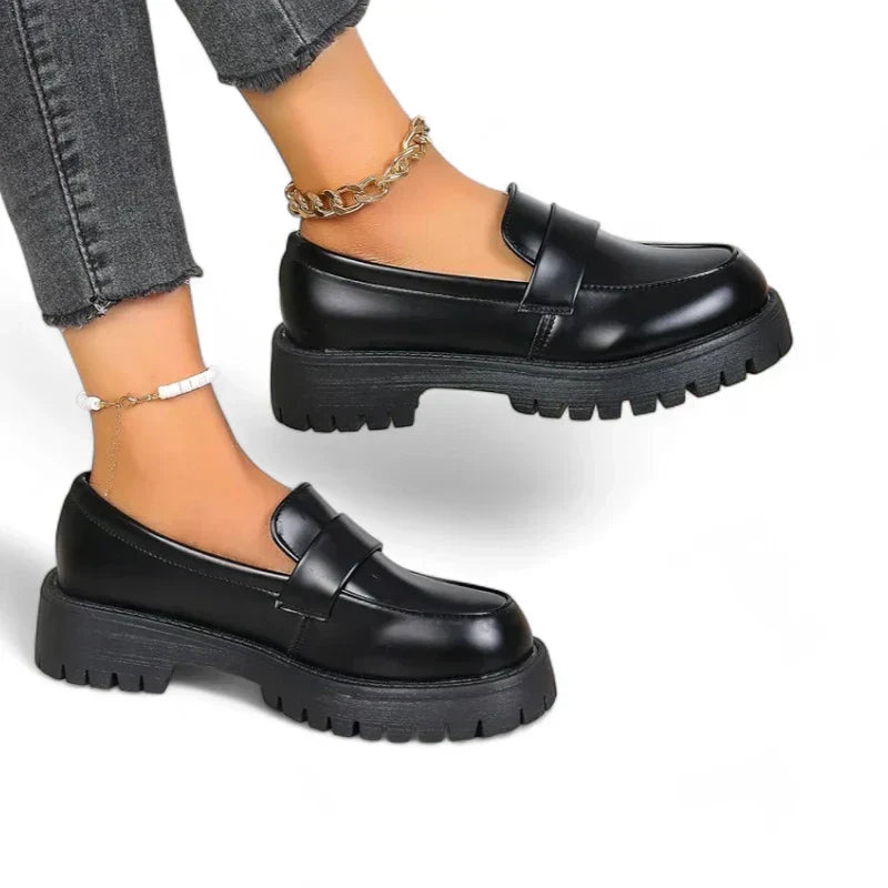 Women's Black Satin Wedge Loafers — Elegant Low Wedge Shoes for Office & Evening Occasions | Koossa
